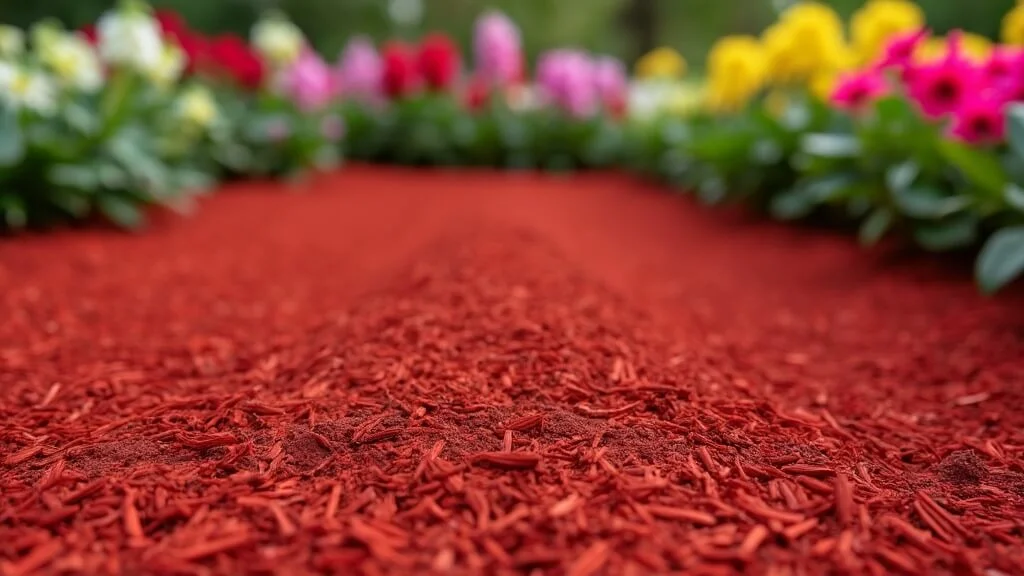 Red mulch used in a flower bed