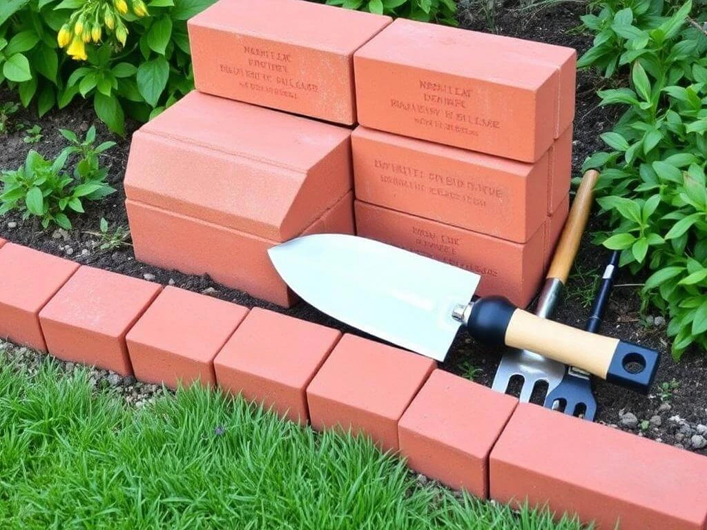 Landscaping Bricks and Tools for Garden Edging	