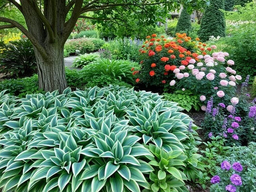 Creative hosta landscape uses as ground cover and decorative accent