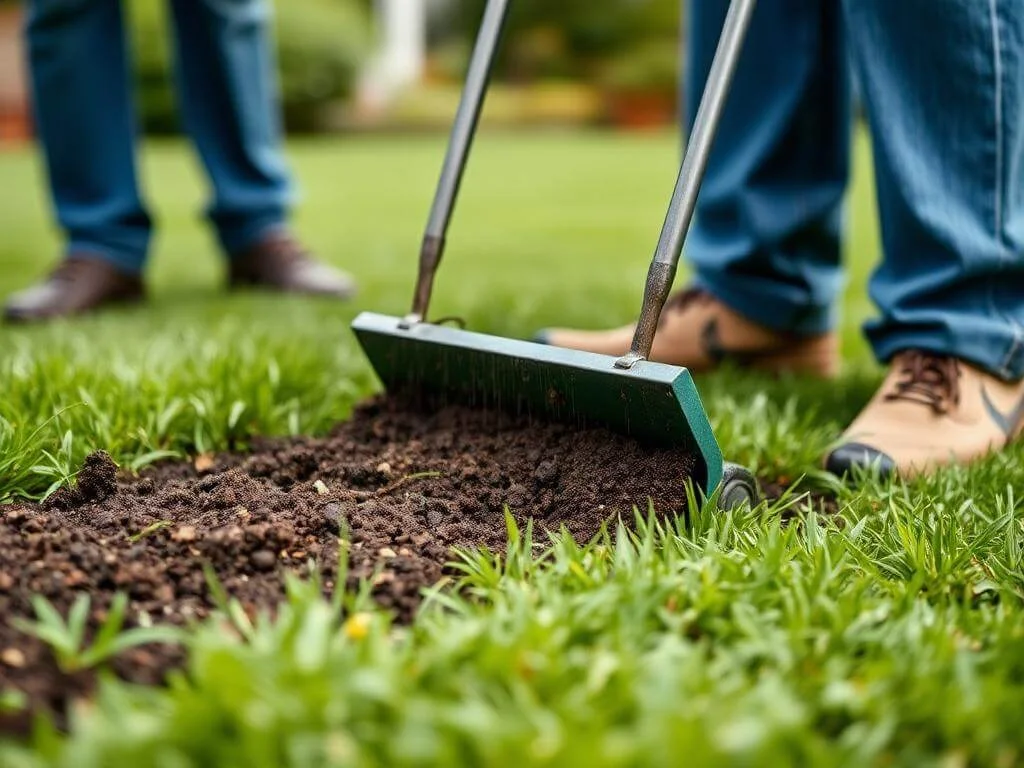 Applying fertilizer for healthy lawn maintenance and soil health