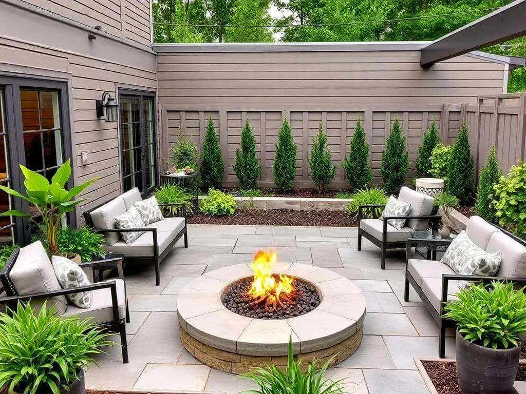 Patio design with seating and fire pit