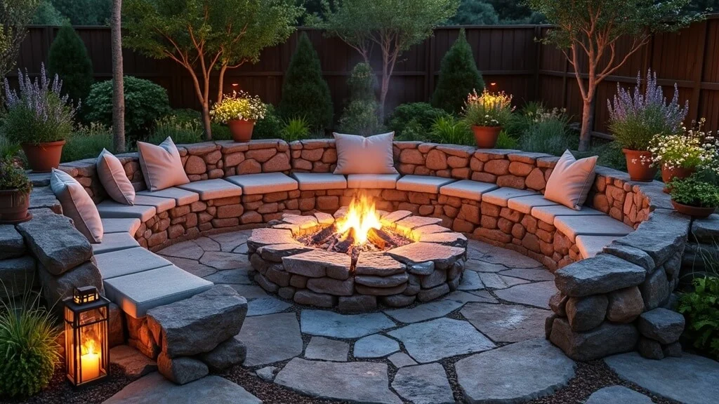 Creative landscaping with a fire pit as the centerpiece