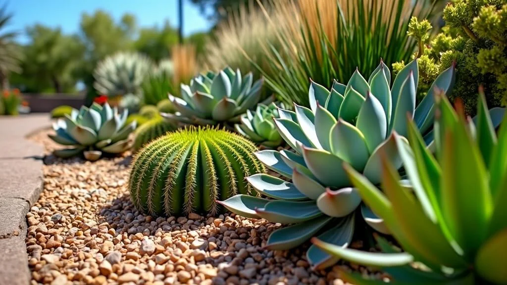 Drought-tolerant plants in a xeriscape garden	