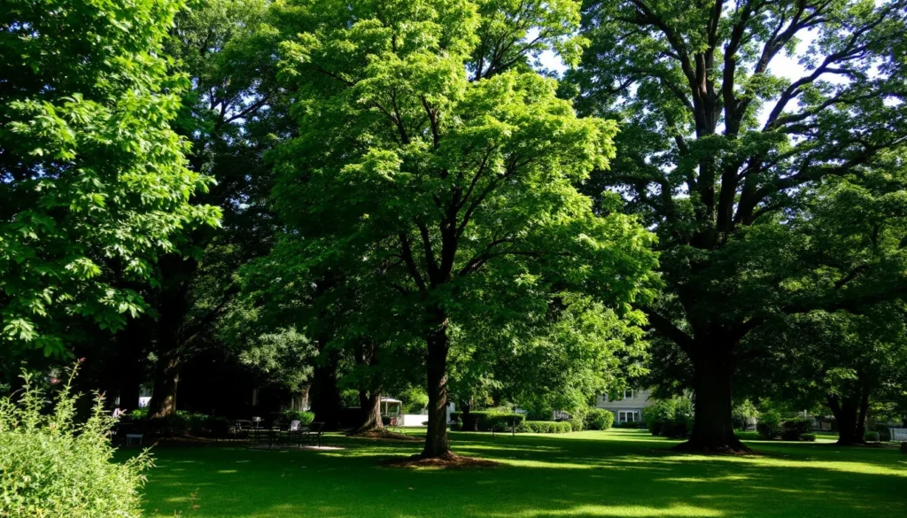 Shade trees providing ample coverage in a backyard	