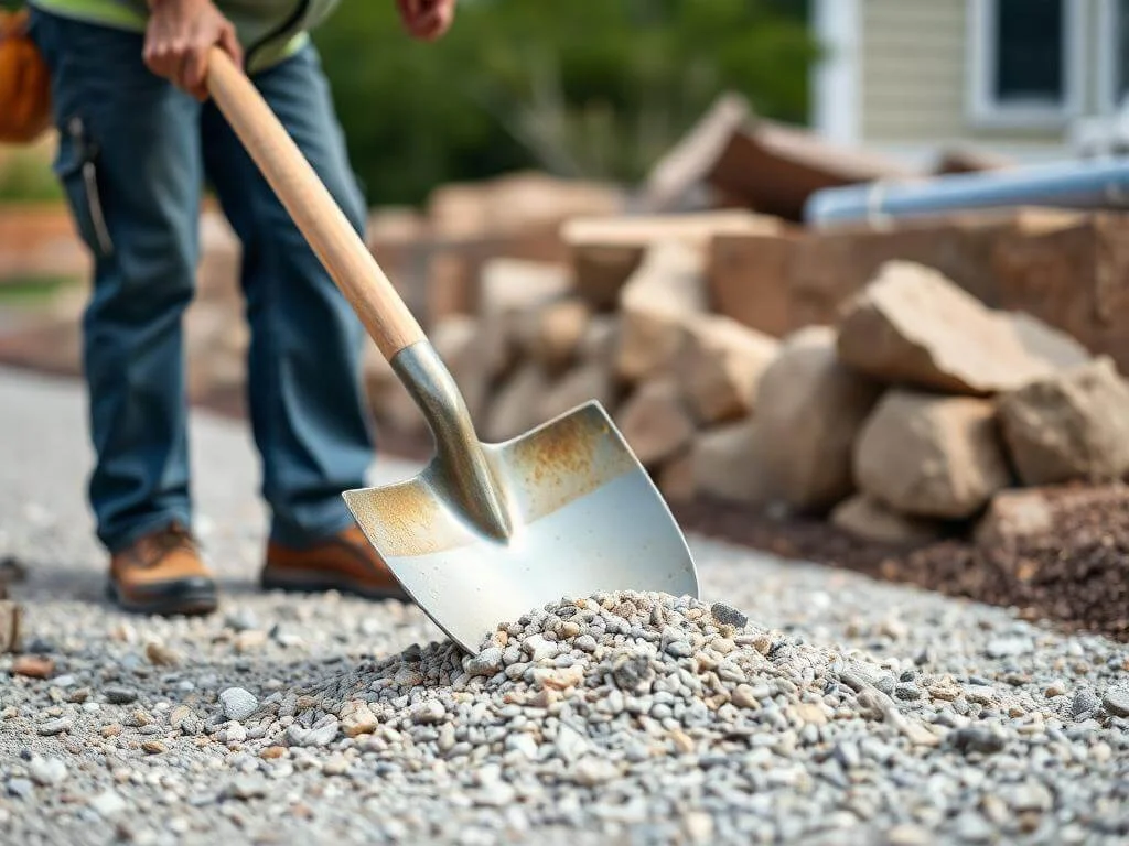 Installing gravel rock for a driveway.	