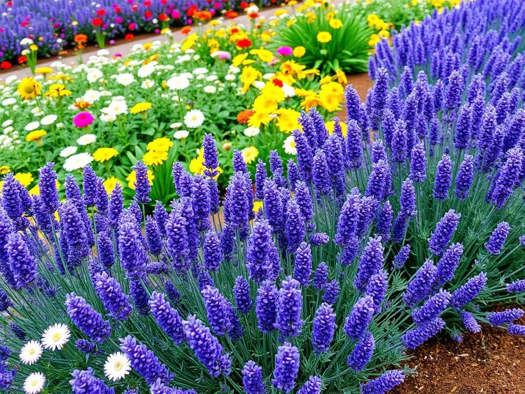 Lavender used in a garden border for a vibrant garden design	