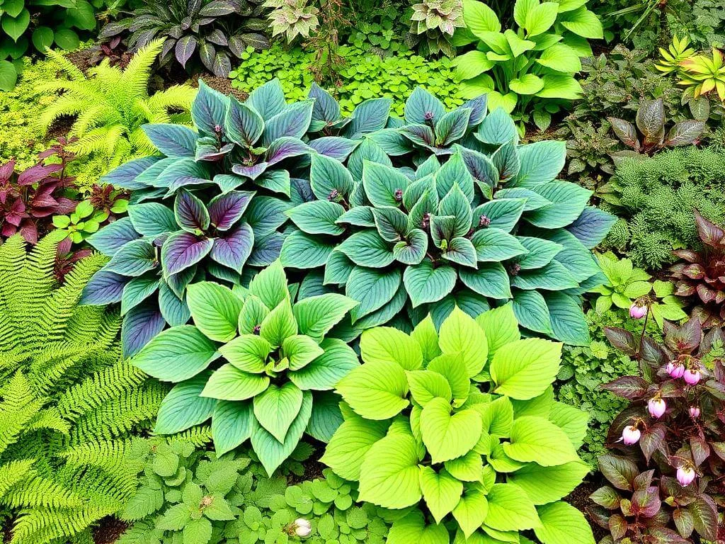 Companion plants enhancing hosta landscape uses with varied textures