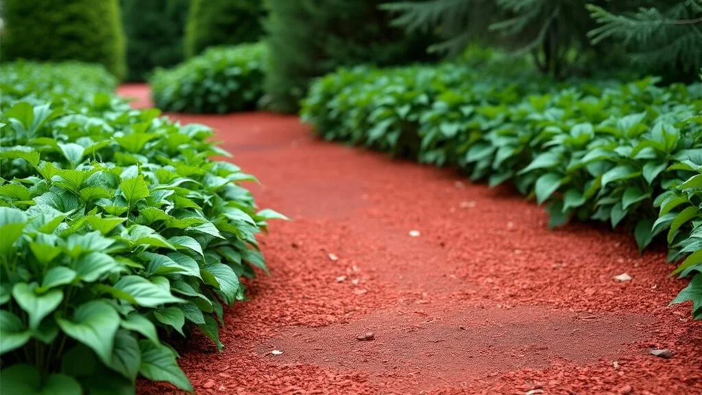 Red mulch used for garden pathways