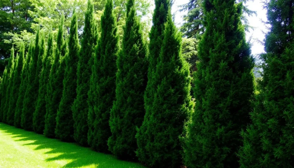 Arborvitae and cypress trees creating privacy in the yard	