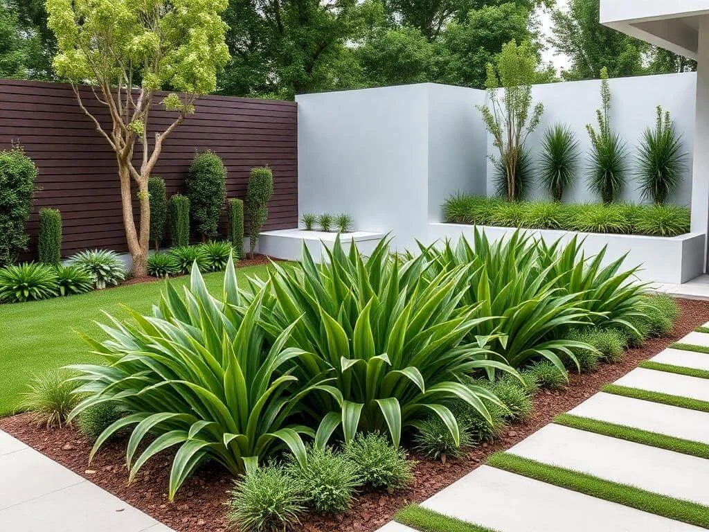 Hostas in modern garden design with sleek, minimalist style