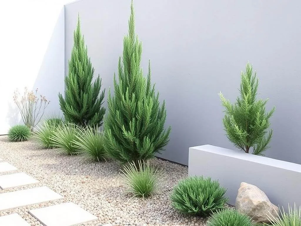 Skyrocket juniper used in modern minimalist garden