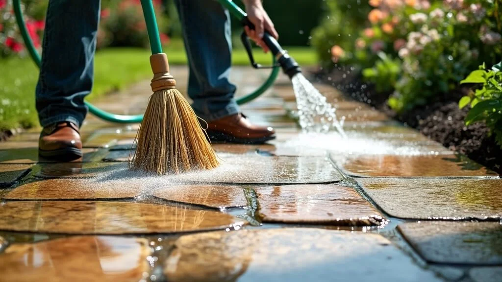 Cleaning flagstone patio	