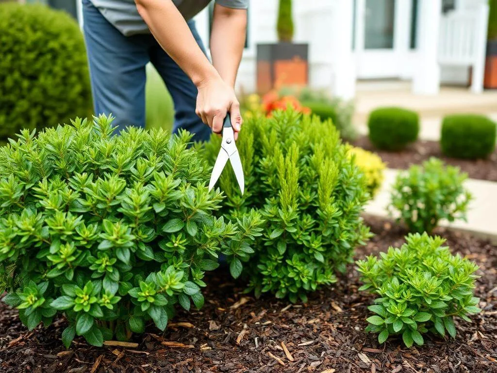 Pruning shrubs in a low-maintenance landscape.	