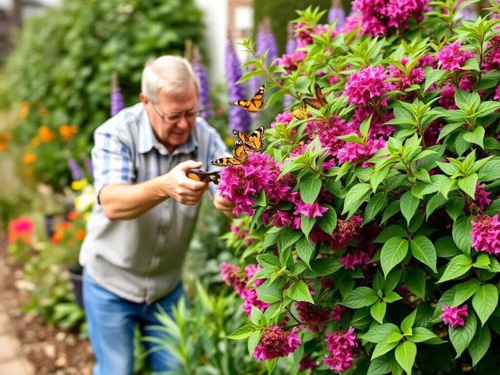 Pruning a butterfly bush in spring.	