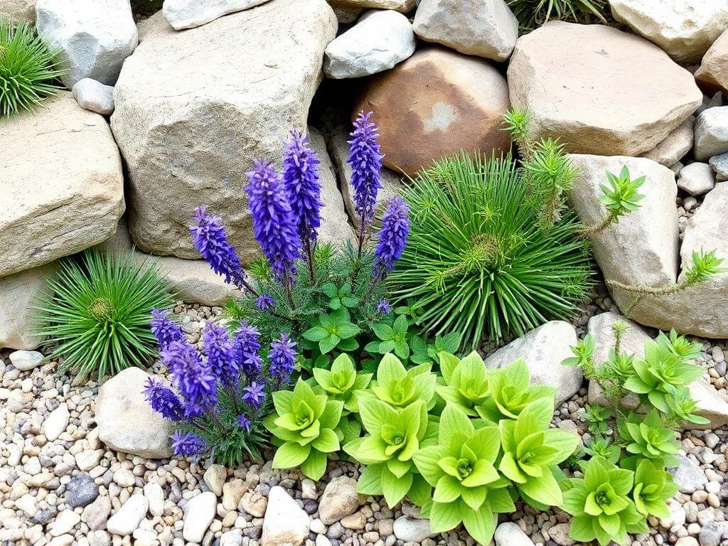 Drought-tolerant rock garden with Salvia greggii.	