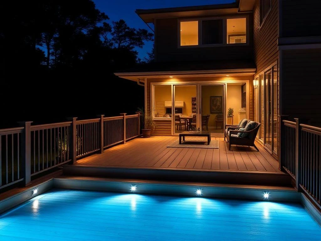 Modern deck with low voltage lighting	