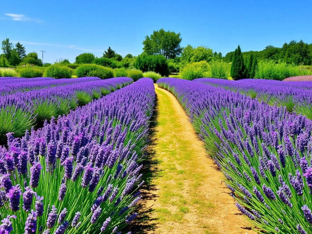 Lavender landscaping with vibrant plants in a scenic garden