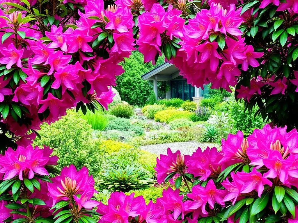 Rhododendron landscaping uses in a beautiful garden