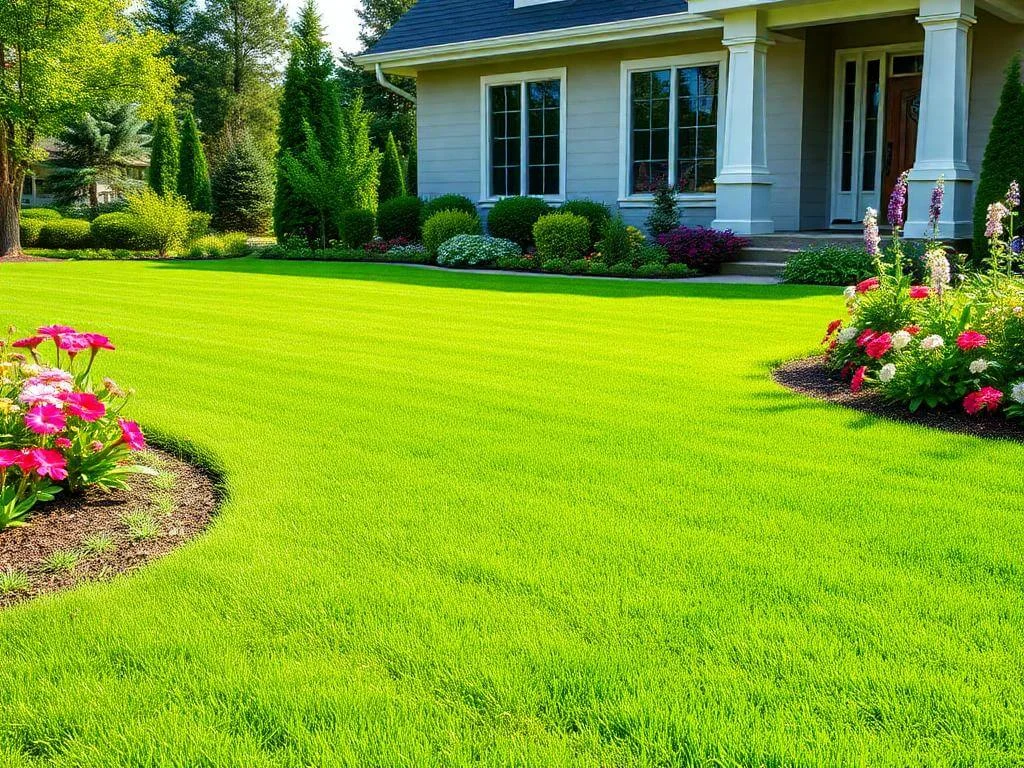 Healthy and lush green lawn maintenance in a residential garden