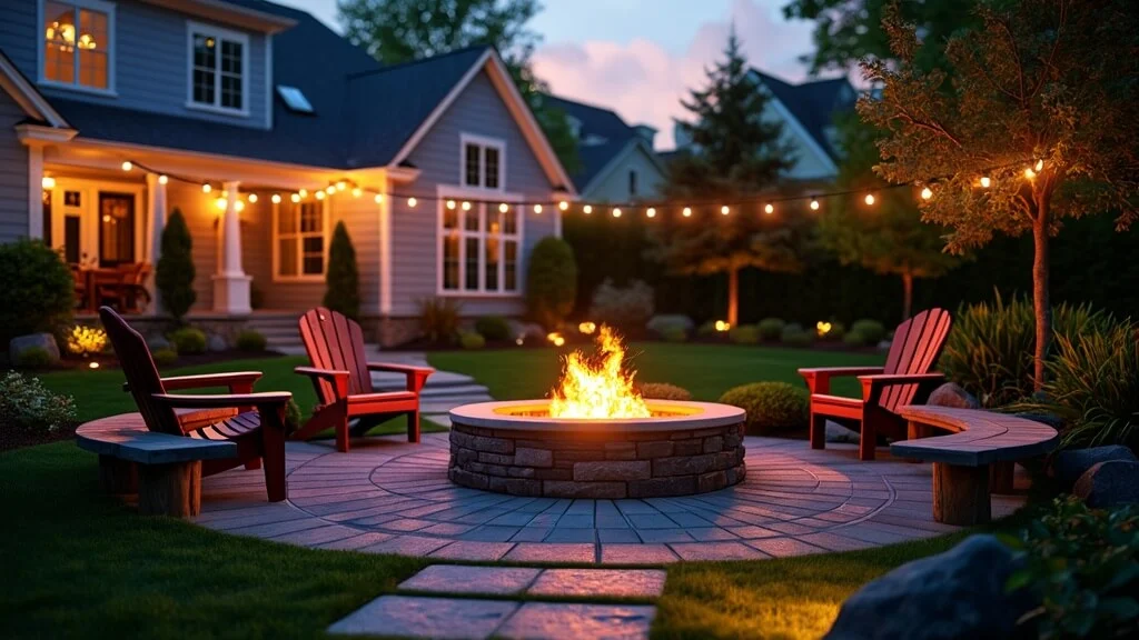 Backyard with a fire pit as the focal point