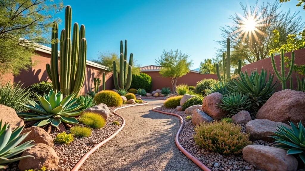 Xeriscape garden with rocks and drought-tolerant plants