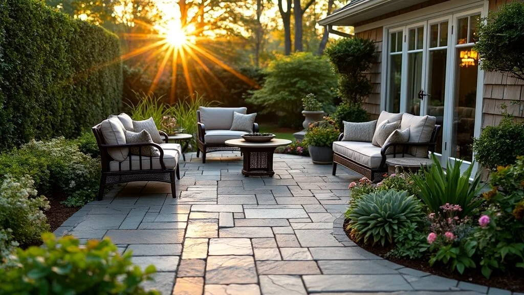 Flagstone patio with seating area