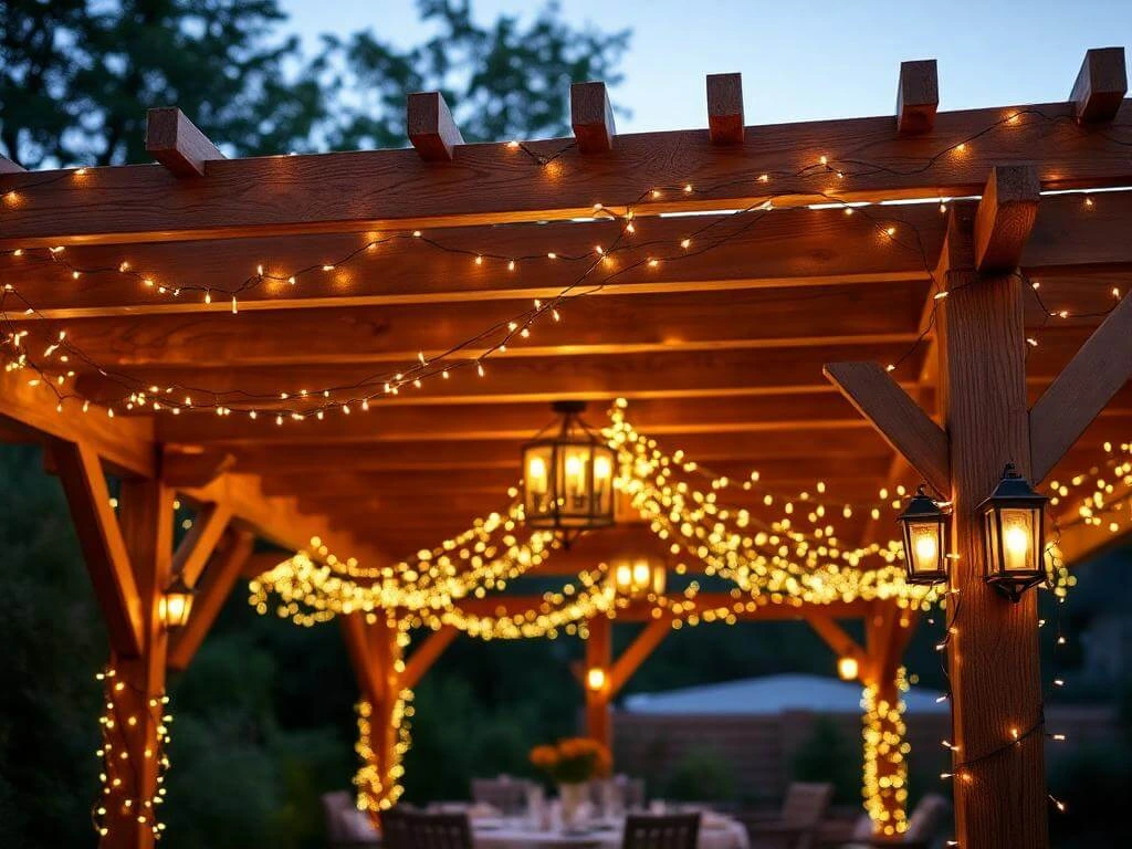 Pergola with romantic low voltage lighting	