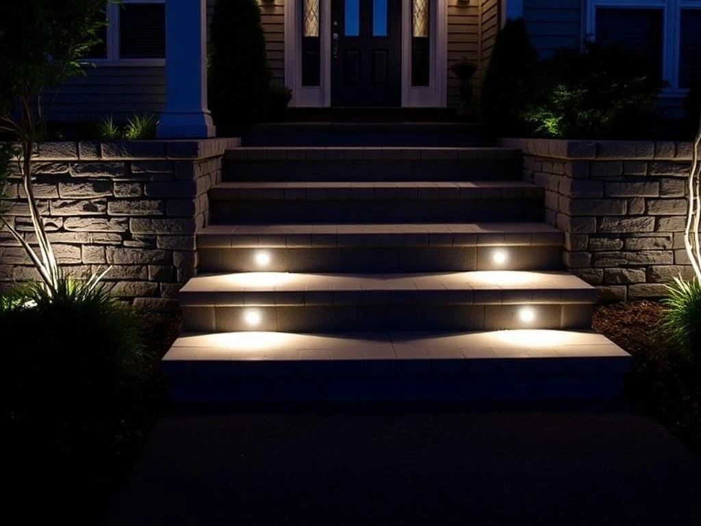 Outdoor steps with recessed lighting	