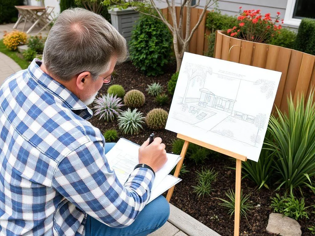 Homeowner drafting a corner lot landscaping plan