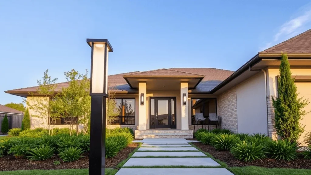 Modern outdoor post lights at a home	