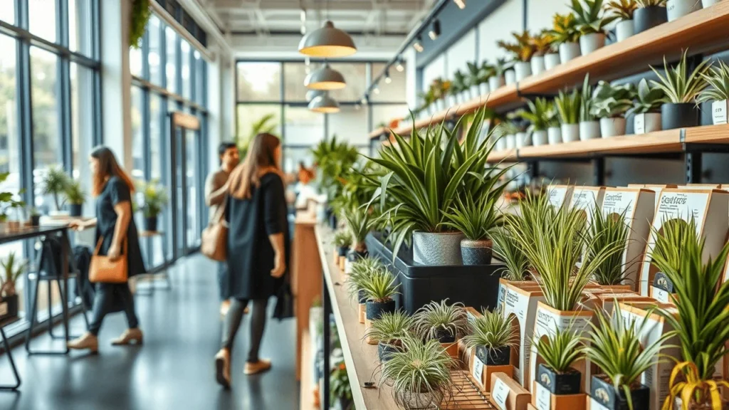 Trendy indoor plant store displaying air plants	